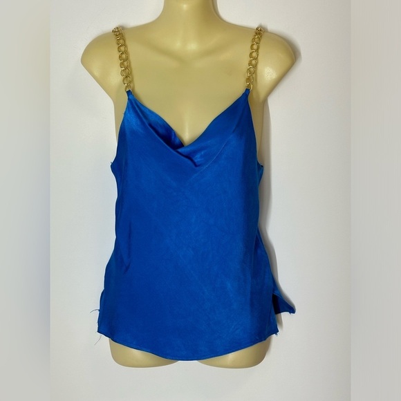 DO+BE Blue Silky Tank Blouse with Gold Chain Straps size S - Picture 1 of 5